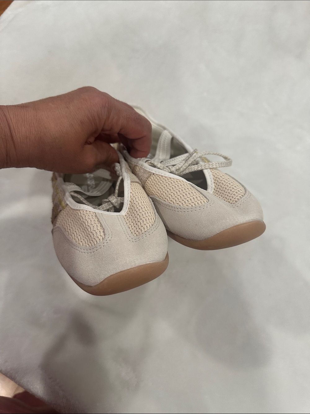 adidas Women’s Beige Mesh Slip-On Sneakers with Gold Accents - Picture 7 of 11